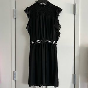MICHAEL Michael Kors Black Midi Dress w/ Embellished Waist